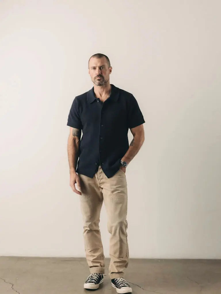 Button Down Polo- Dark Navy Crochet Taylor Stitch Shirts