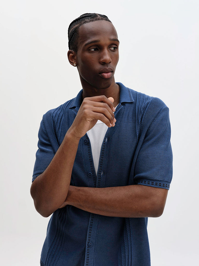 Ivy- Washed Blue Cotton Knit Wax London Shirts