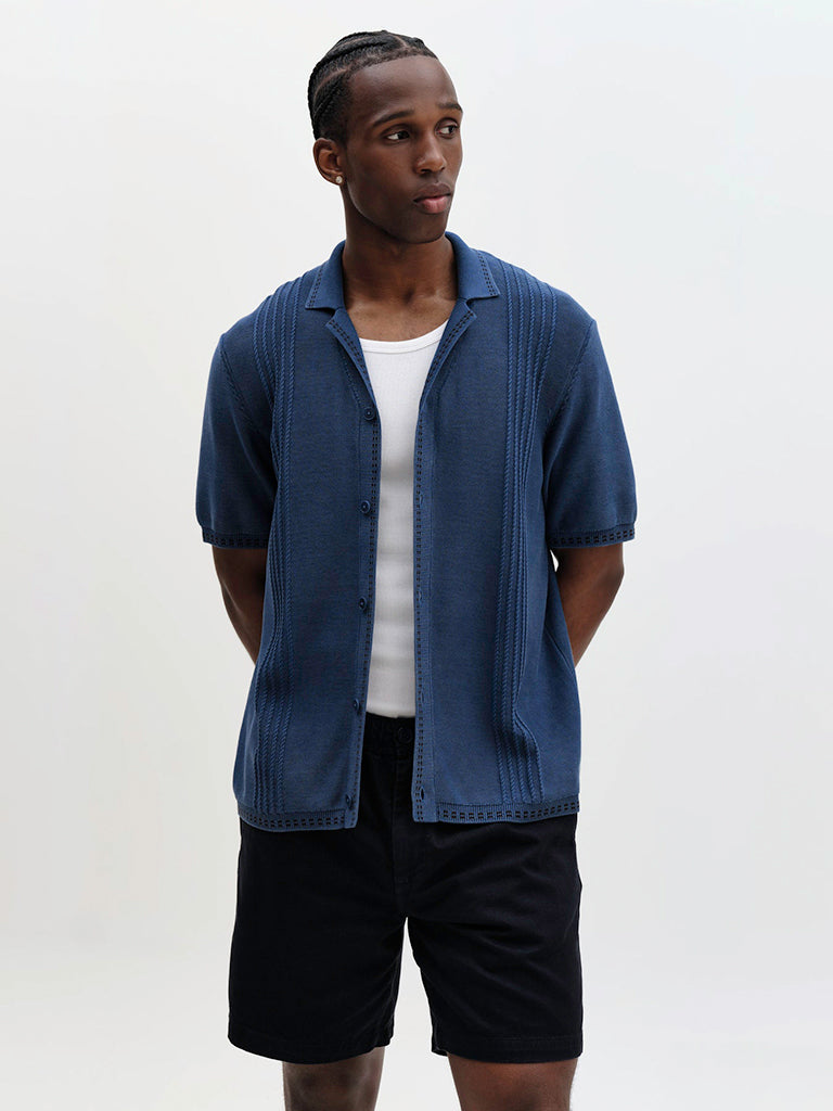 Ivy- Washed Blue Cotton Knit Wax London Shirts