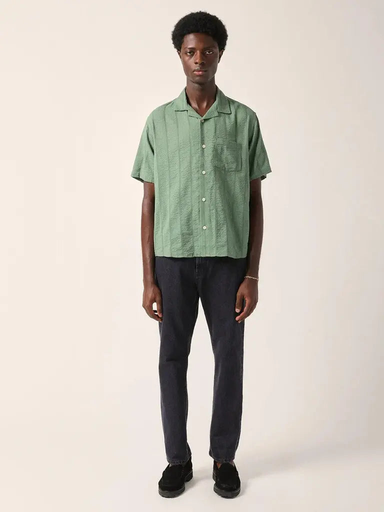 Striped Seersucker Shirt- Green - Eames NW