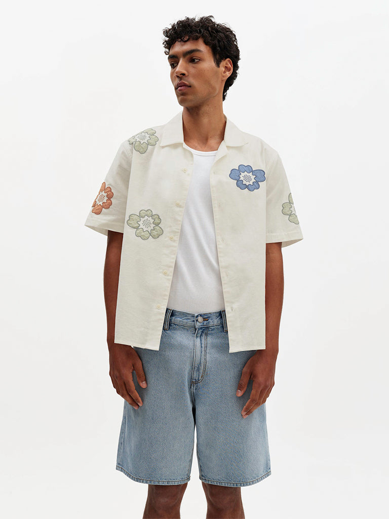 Didcot- Ecru And Multicolour Floral Applique Wax London Shirts