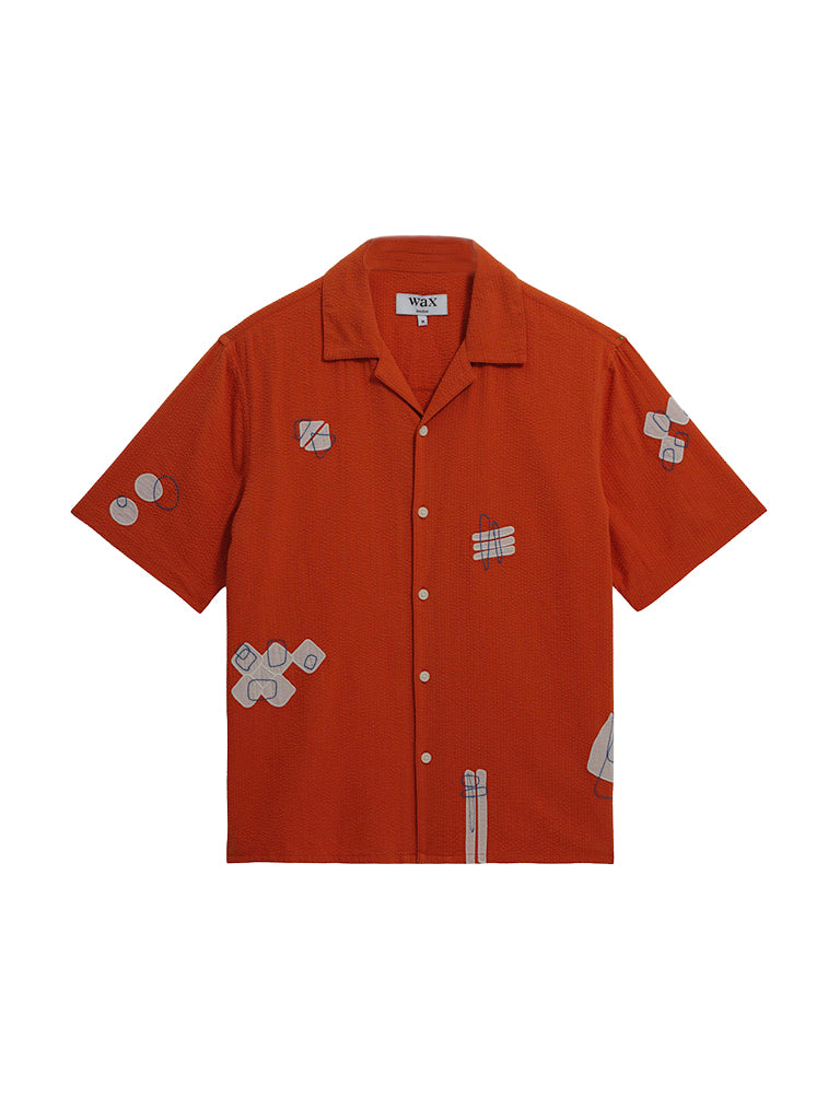 Didcot- Terracotta And Ecru Scribble Applique Wax London Shirts