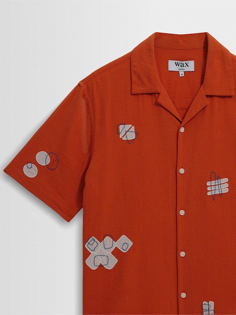 Didcot- Terracotta And Ecru Scribble Applique Wax London Shirts