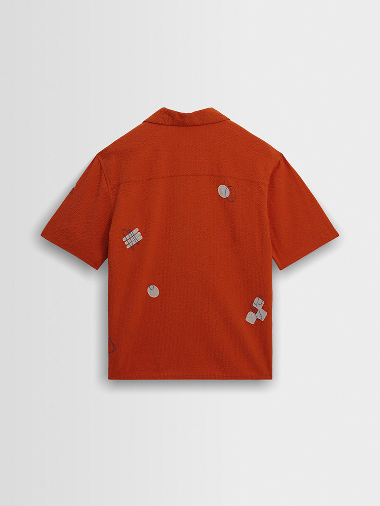 Didcot- Terracotta And Ecru Scribble Applique Wax London Shirts