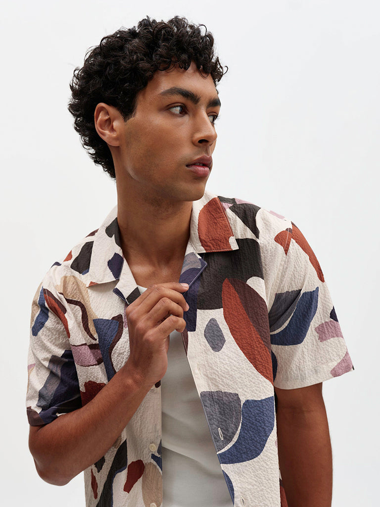 Didcot - Ecru And Multicolour Abstract Shapes Wax London Shirts