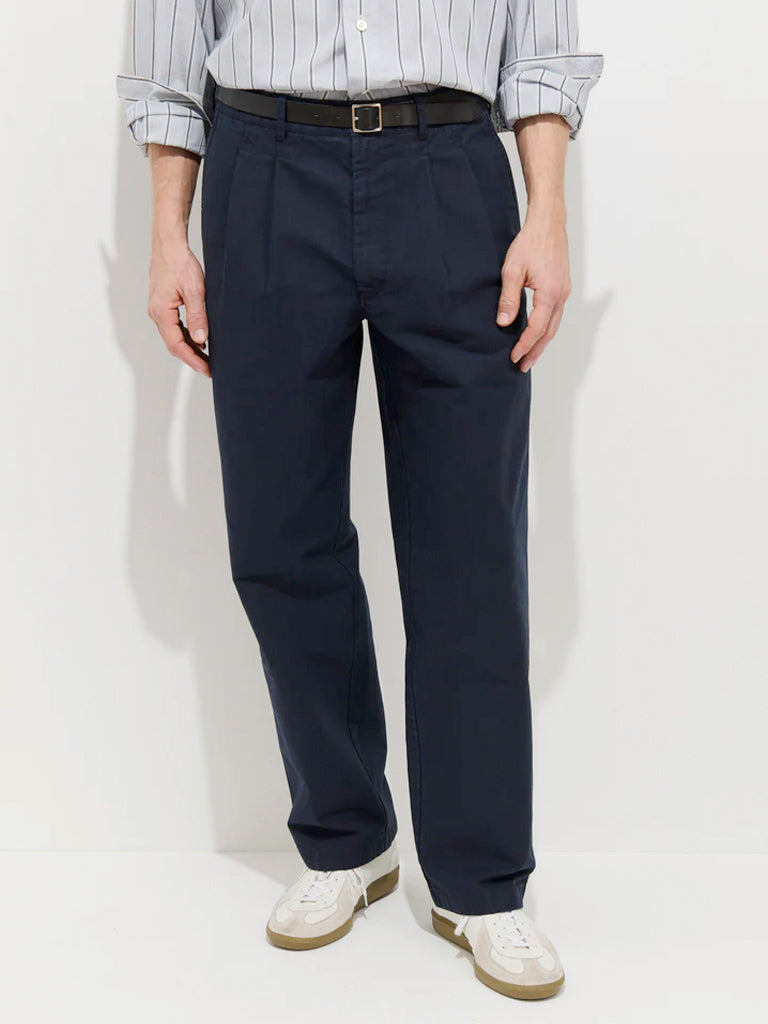 Mill Double Pleated Pant In Vintage Twill- Dark Navy Alex Mill Pants