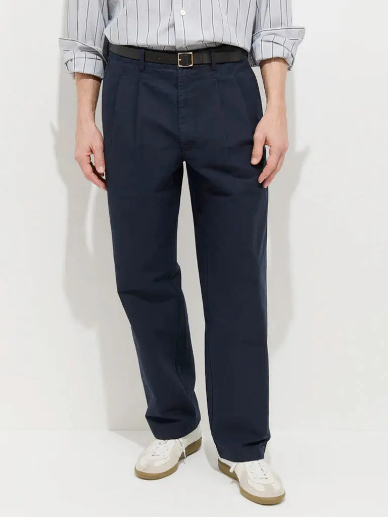 Mill Double Pleated Pant In Vintage Twill- Dark Navy Alex Mill Pants