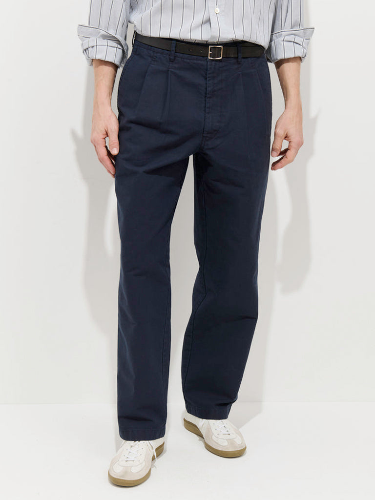 Mill Double Pleated Pant In Vintage Twill- Dark Navy Alex Mill Pants