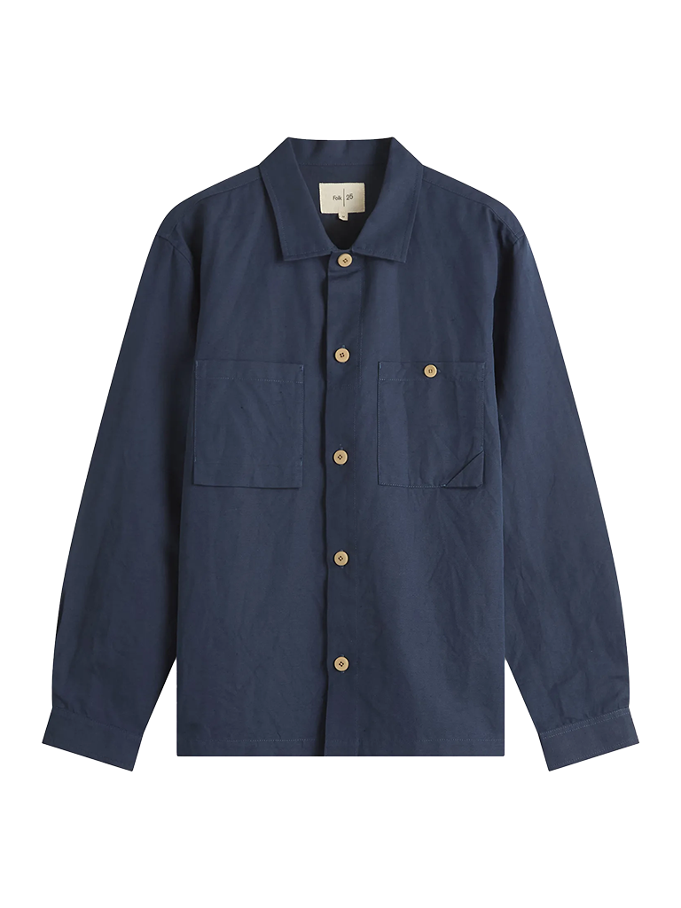 Patch Overshirt- Navy Linen Folk Shirts