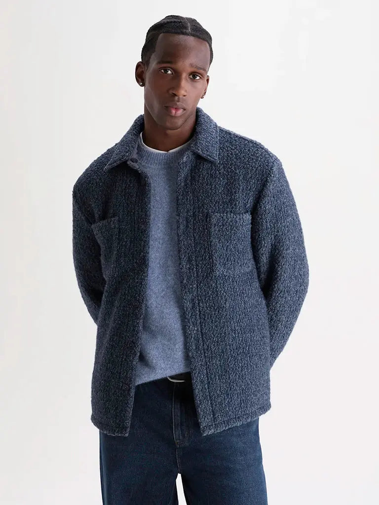 Mount Reversible Overshirt- Grey Bobble Wool Wax London Jackets