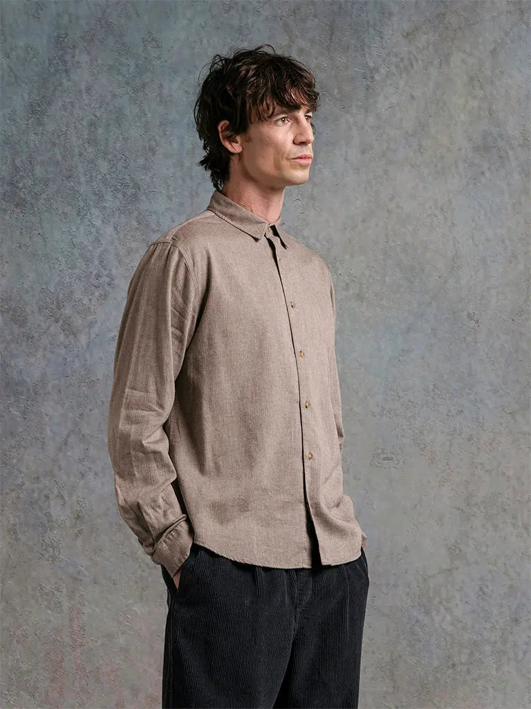 Dirleton Herringbone Shirt- Brown Kestin Shirts