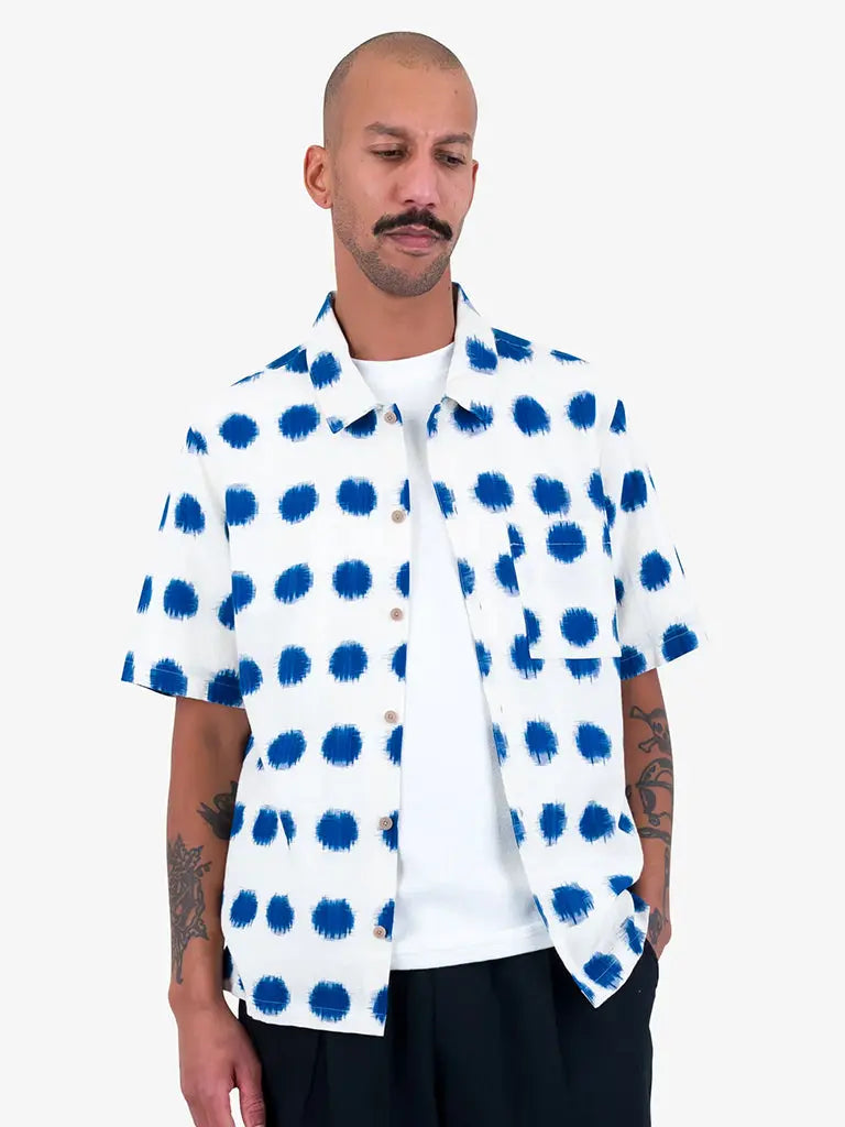 Gabe Shirt- Ecru Ikat Folk