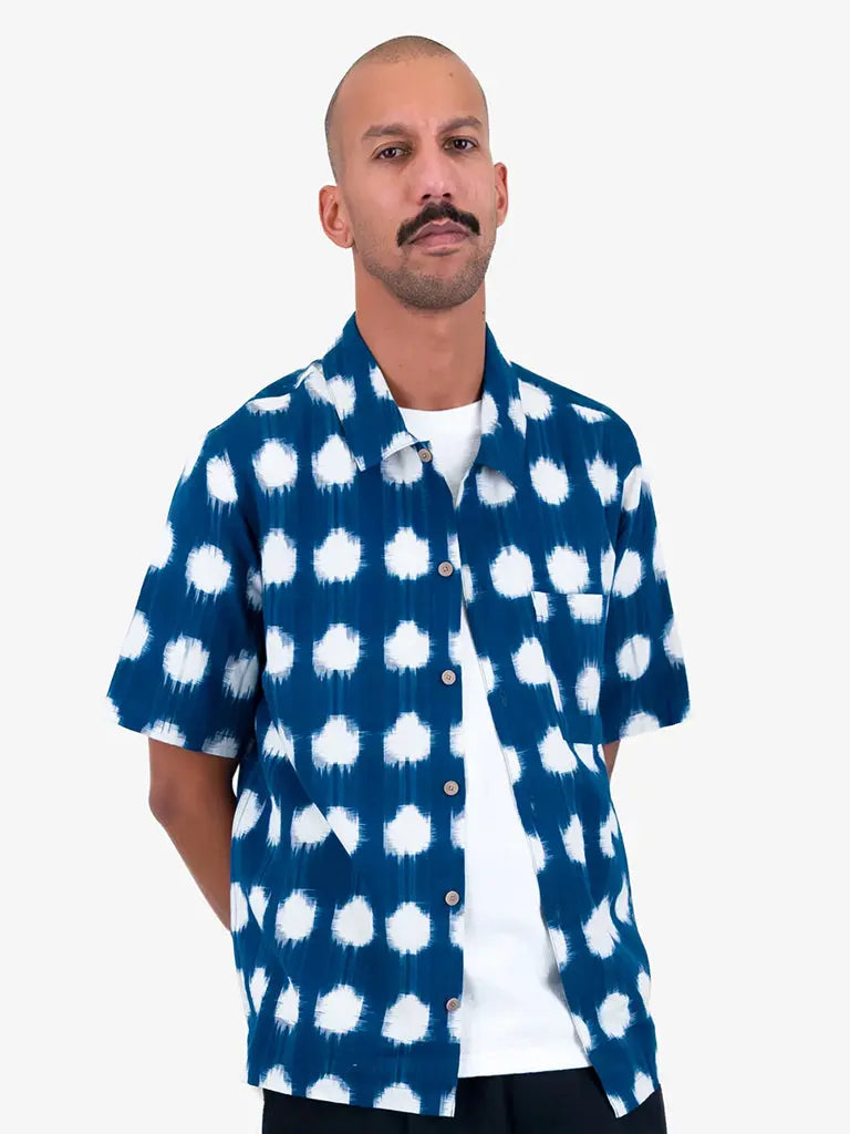 Gabe Shirt- Indigo Ikat Folk