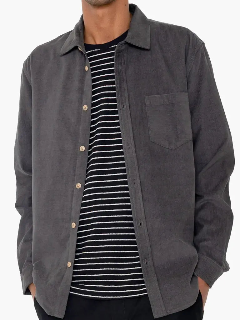 Direction Babycord Shirt- Charcoal Folk Shirts