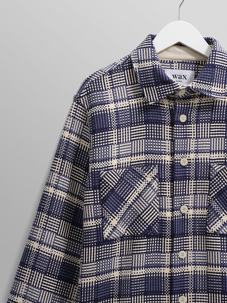 Whiting Overshirt- Blue And Ecru Basket Weave Wax London Shirts