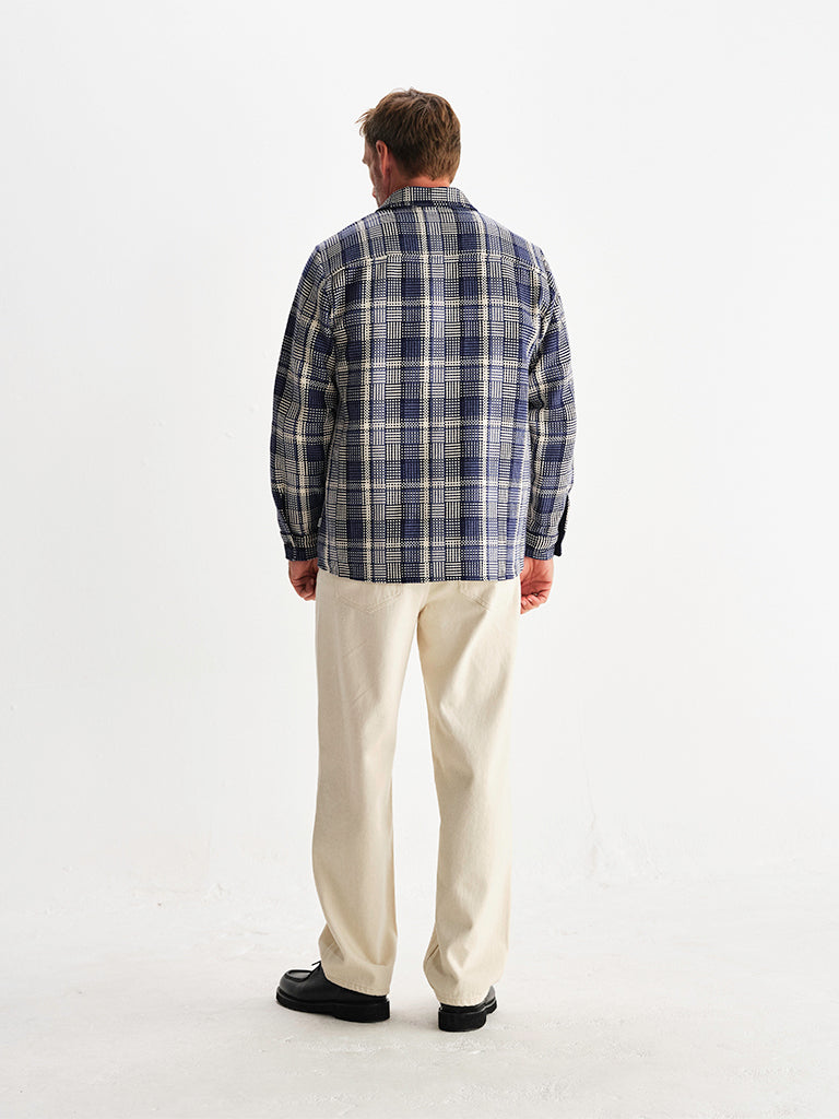 Whiting Overshirt- Blue And Ecru Basket Weave Wax London Shirts