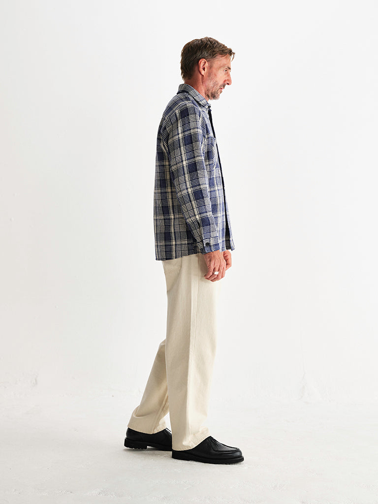 Whiting Overshirt- Blue And Ecru Basket Weave Wax London Shirts