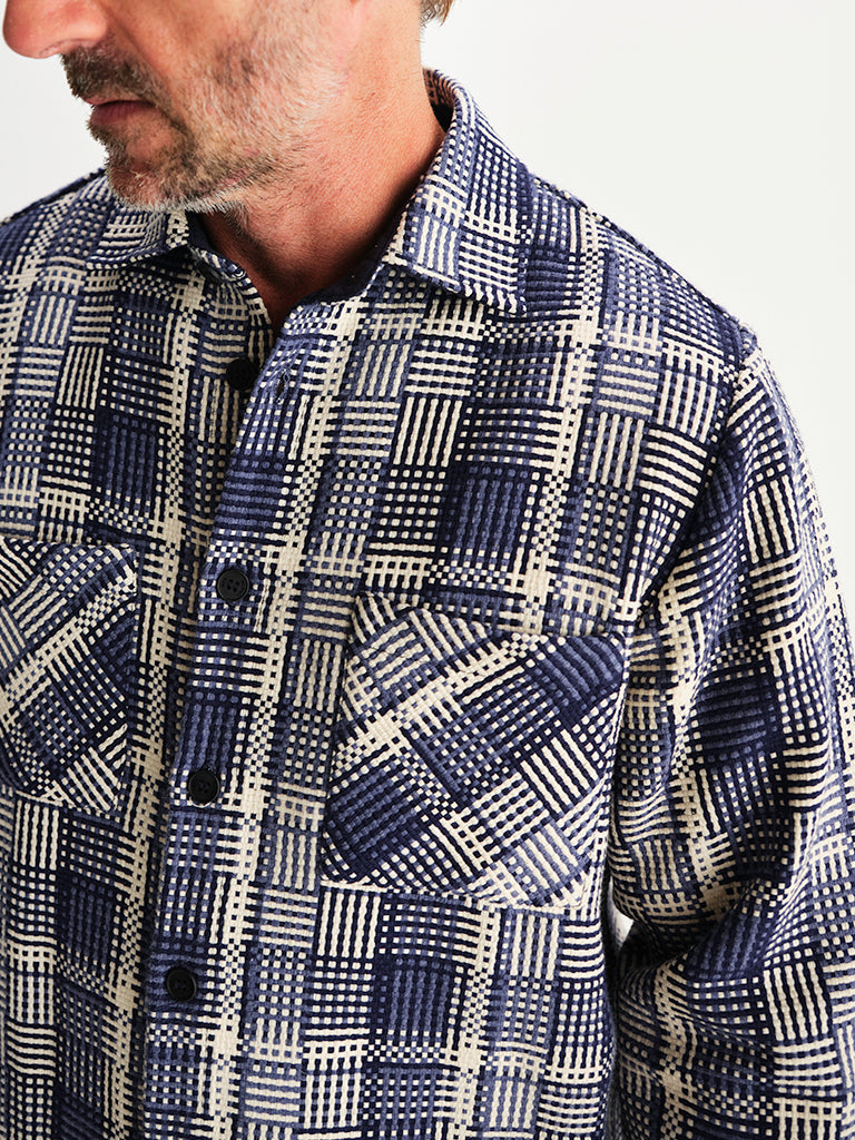 Whiting Overshirt- Blue And Ecru Basket Weave Wax London Shirts