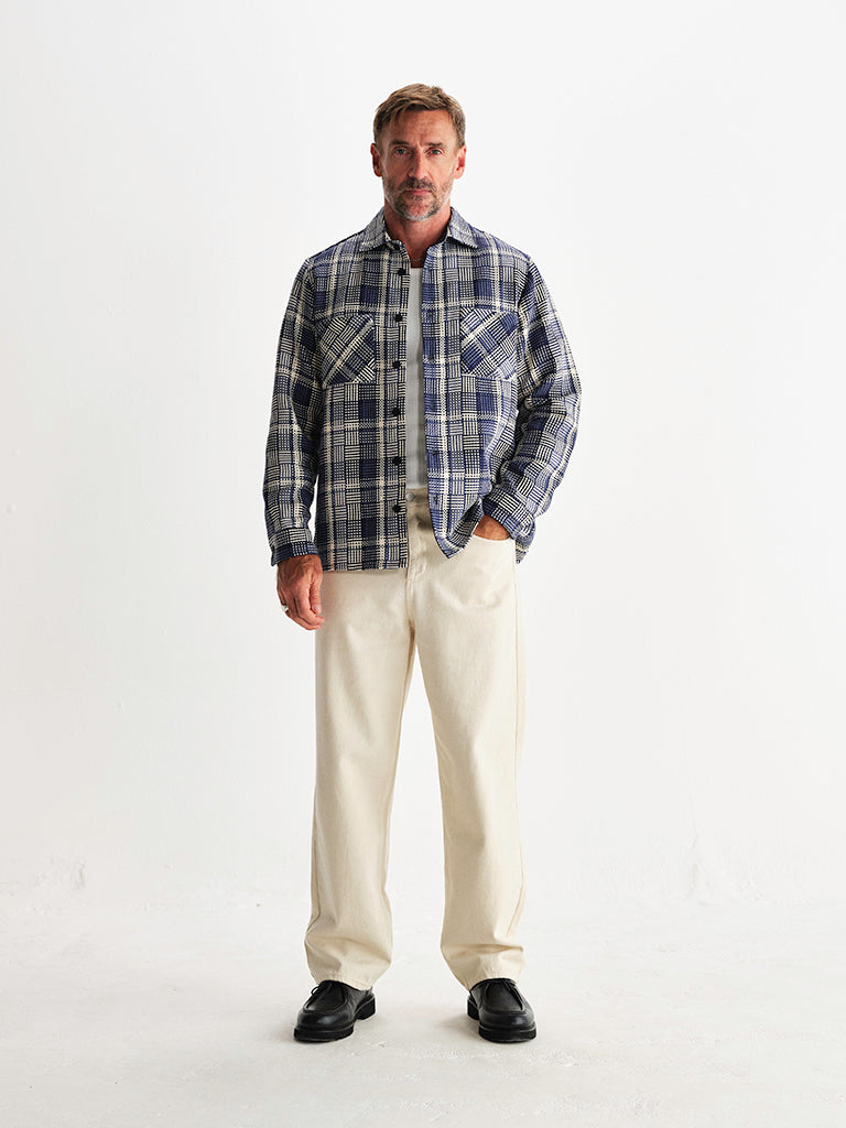 Whiting Overshirt- Blue And Ecru Basket Weave Wax London Shirts