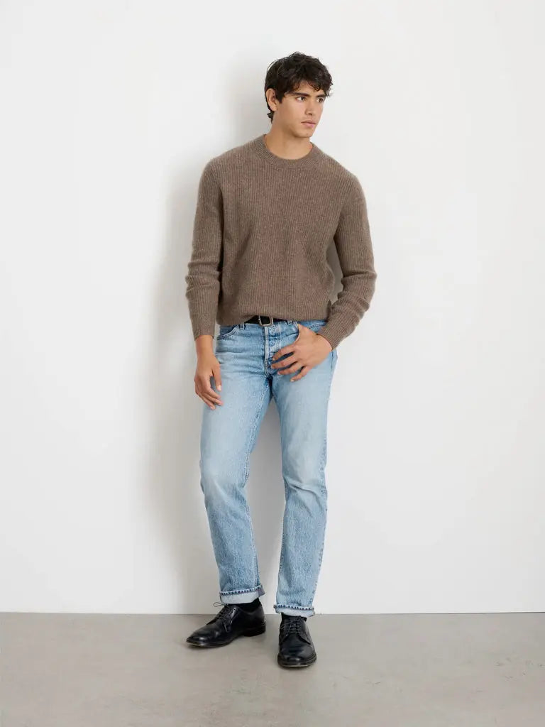 Jordan Sweater- Heather Walnut Cashmere Alex Mill Sweaters