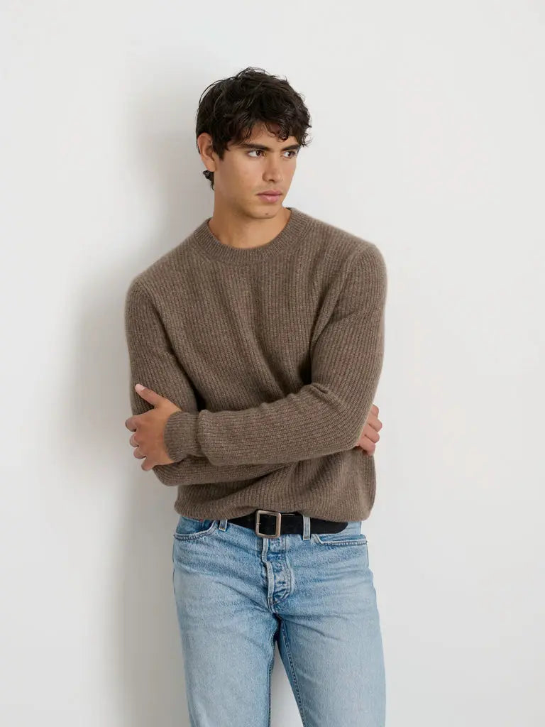 Jordan Sweater- Heather Walnut Cashmere Alex Mill Sweaters