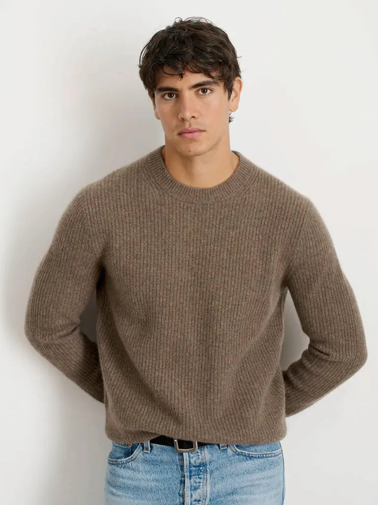Jordan Sweater- Heather Walnut Cashmere Alex Mill Sweaters