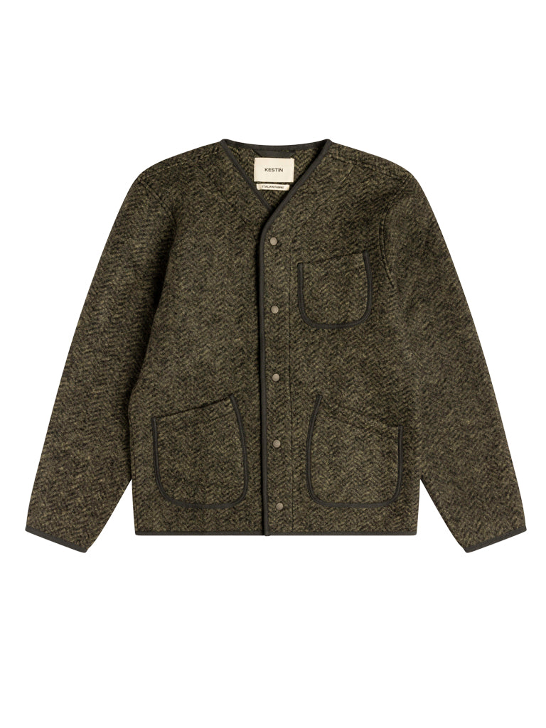 Neist Cardigan- Moss Wool Herringbone Kestin Jackets