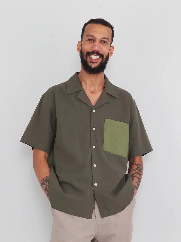 2 Tone Soft Collar Shirt- Olive - Eames NW