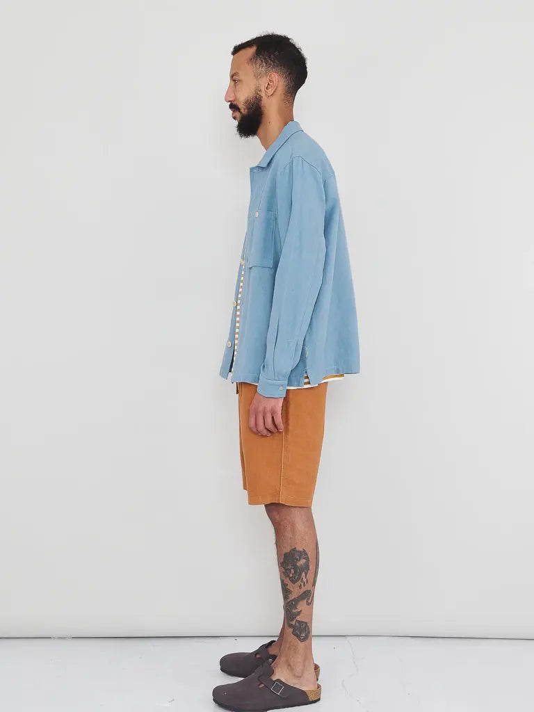 Patch Overshirt- Washed Blue Hemp Canvas - Eames NW