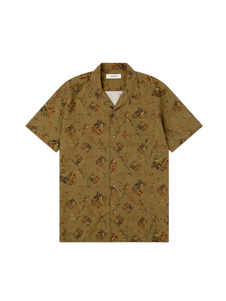 Crammond Shirt- Olive Floral Textured Cotton Kestin