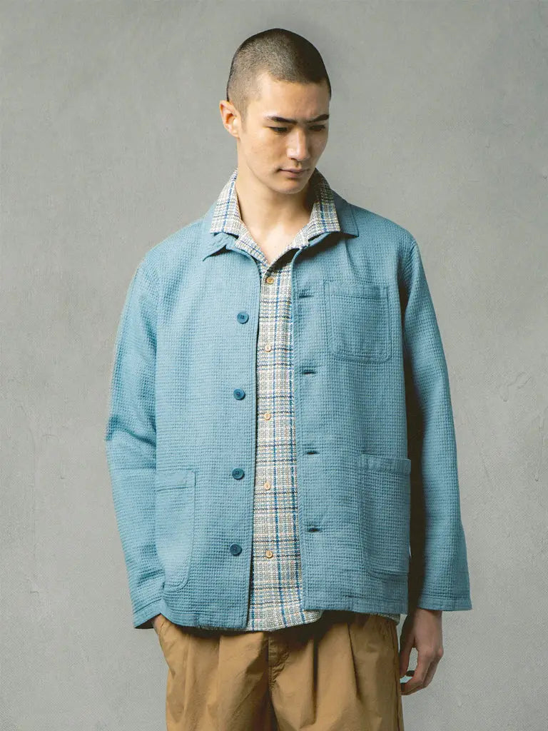Ormiston Jacket- Denim Blue Linen Waffle Kestin