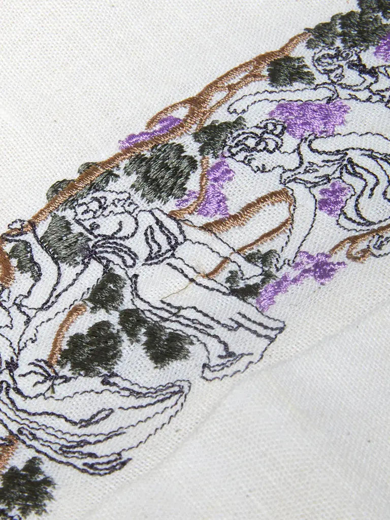 Bacchanal Embroidery Short Sleeve Shirt- White Corridor
