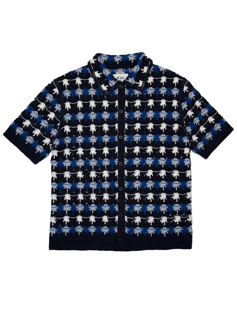 Porto Knit Polo Shirt- Navy Splash Wax London