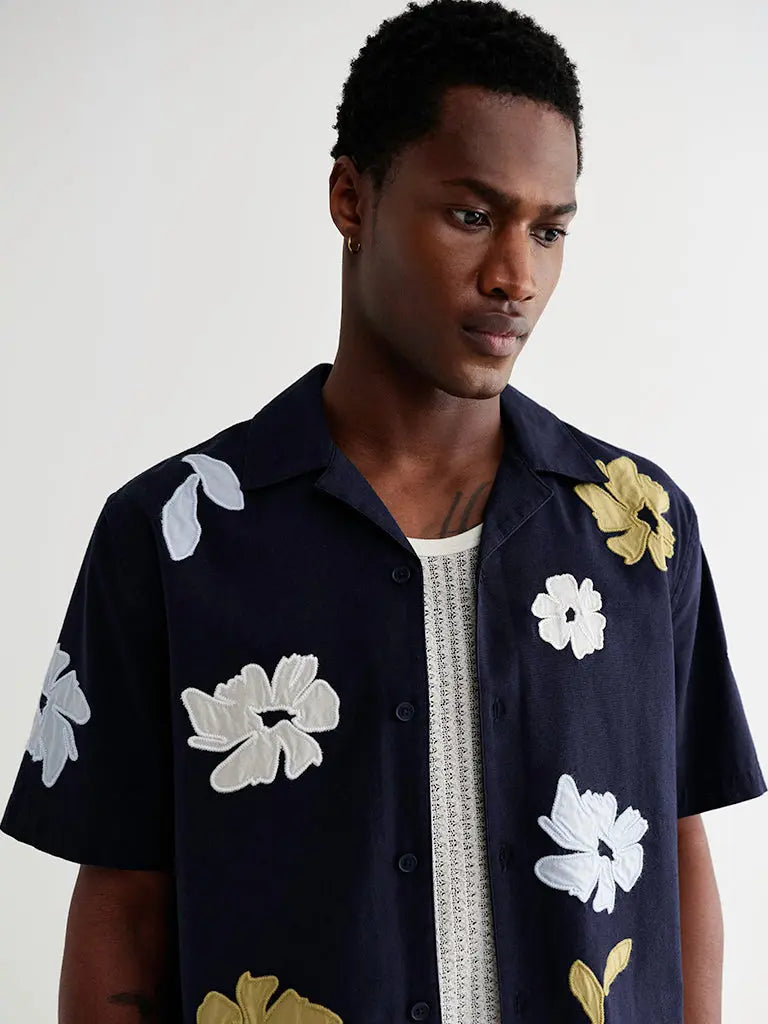 Didcot- Navy Floral Applique Wax London Shirts
