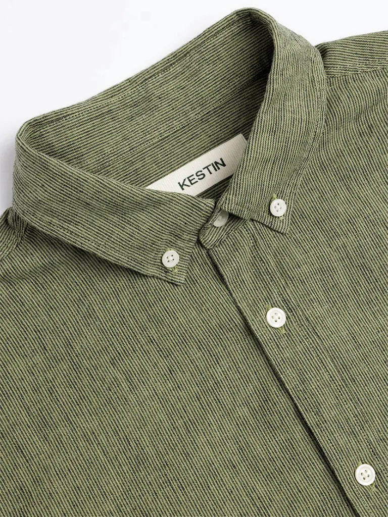 Raeburn Button Down- Green Linen Blend Kestin Shirts