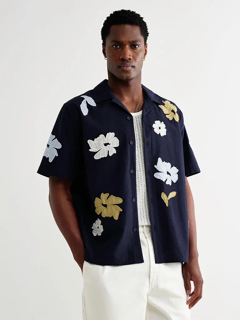 Didcot- Navy Floral Applique Wax London Shirts