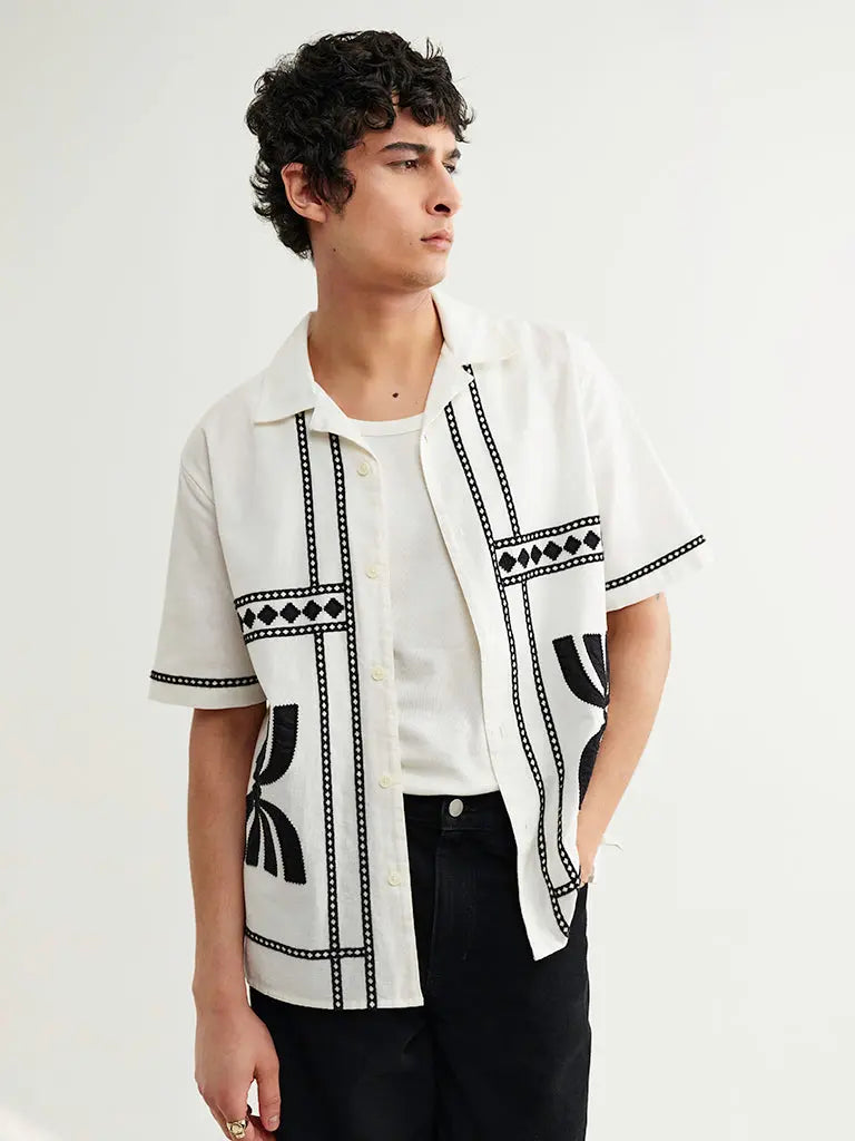 Didcot- Ecru/Black Border Wax London Shirts