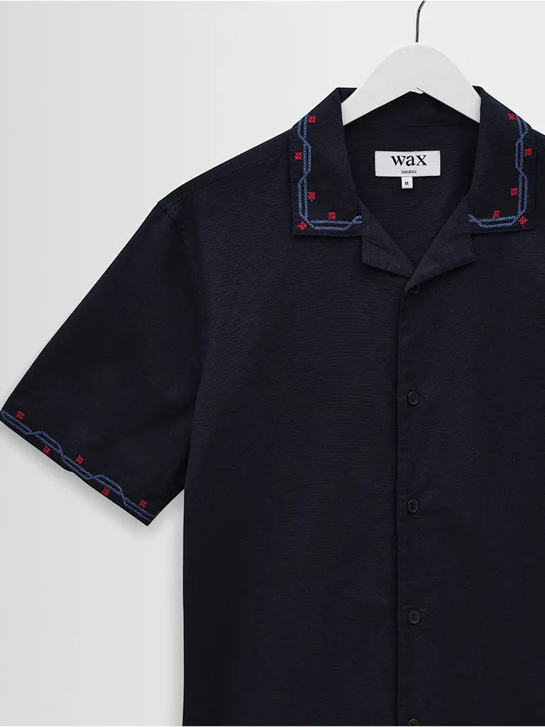 Didcot- Navy Cross Stitch Border Wax London Shirts