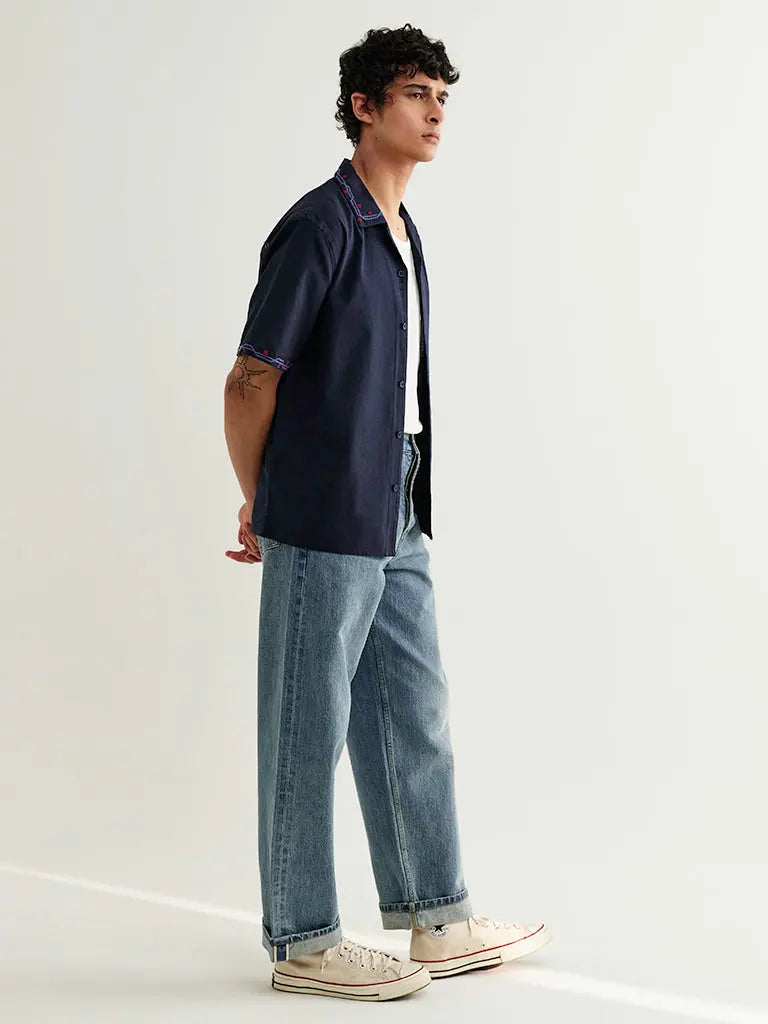 Didcot- Navy Cross Stitch Border Wax London Shirts