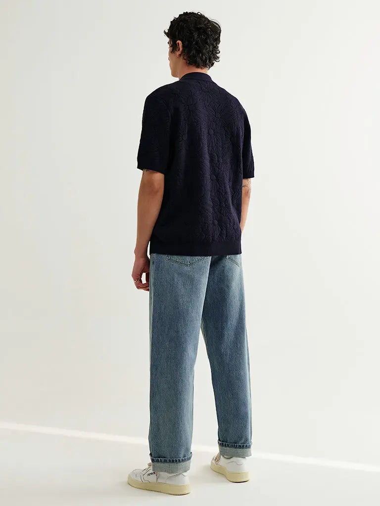 Tellaro- Navy Flower Jacquard Wax London Shirts