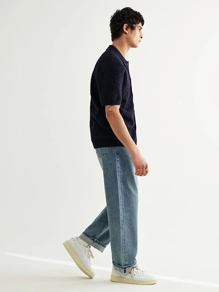 Tellaro- Navy Flower Jacquard Wax London Shirts