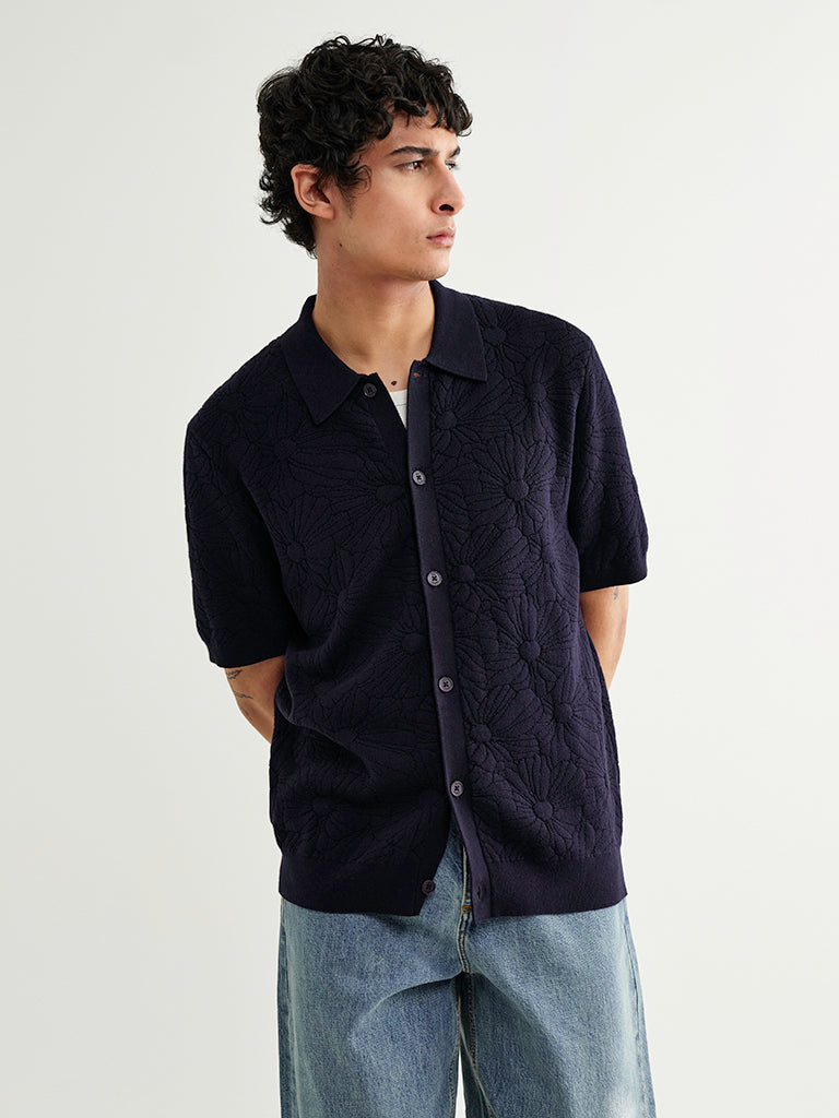 Tellaro- Navy Flower Jacquard Wax London Shirts