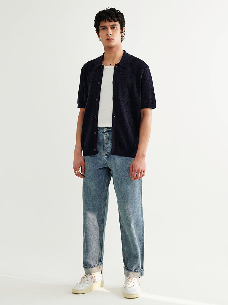 Tellaro- Navy Flower Jacquard Wax London Shirts