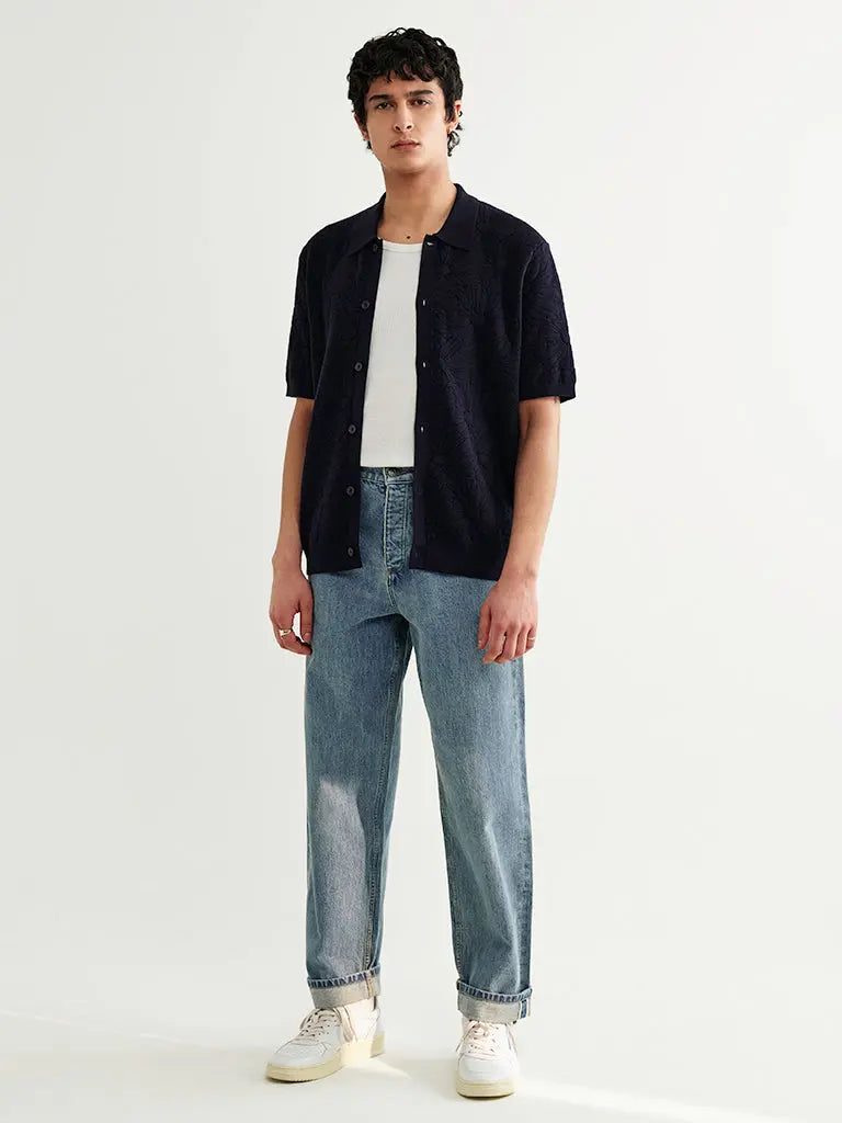 Tellaro- Navy Flower Jacquard Wax London Shirts