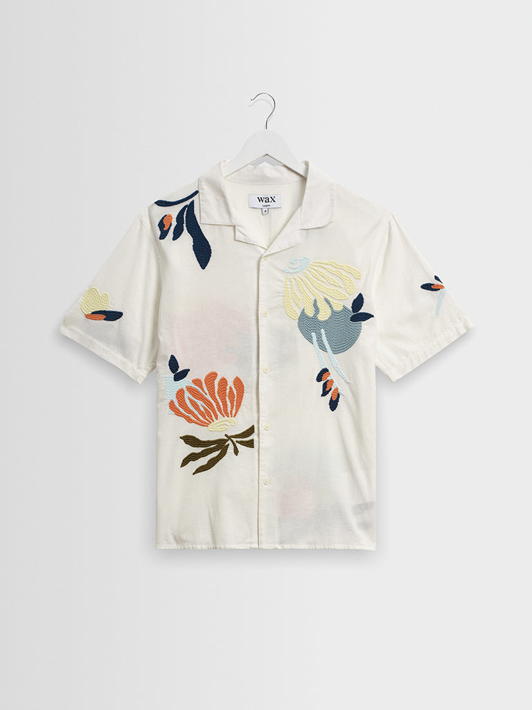 Didcot- Ecru Flower Embroidered Wax London Shirts