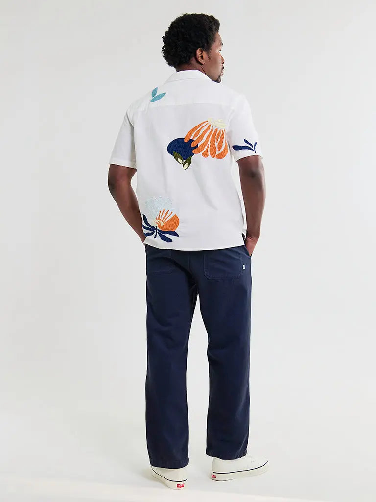 Didcot- Ecru Flower Embroidered Wax London Shirts