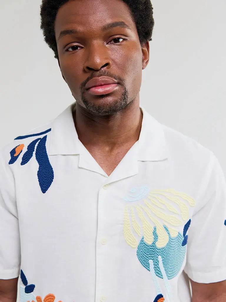 Didcot- Ecru Flower Embroidered Wax London Shirts