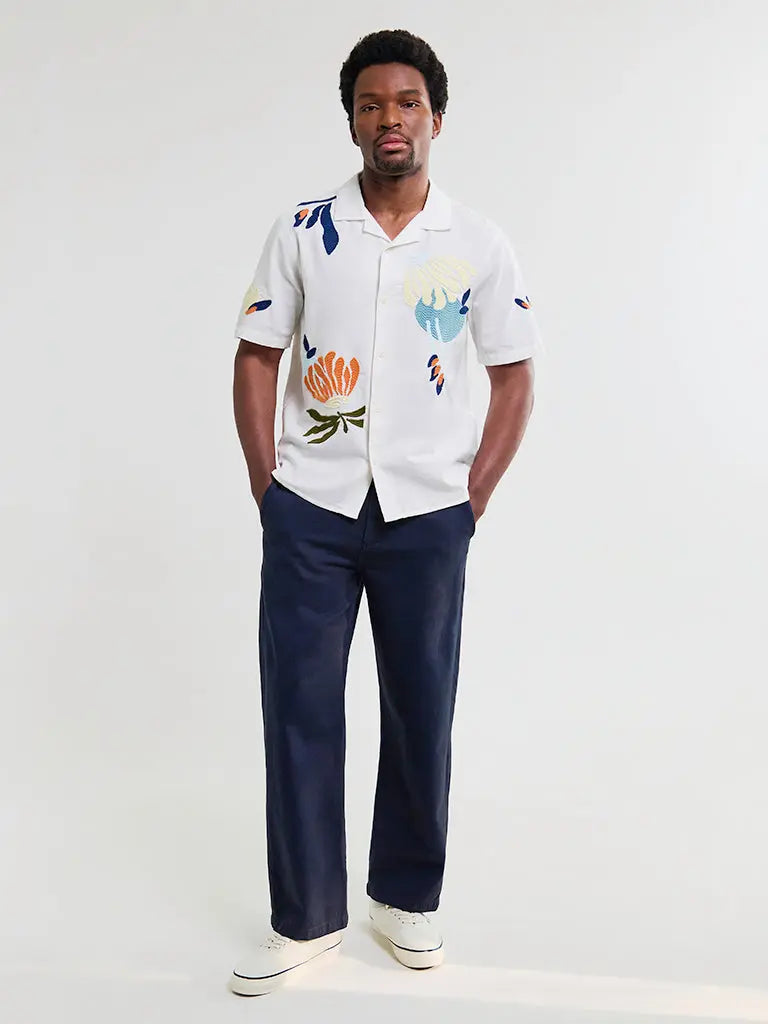 Didcot- Ecru Flower Embroidered Wax London Shirts