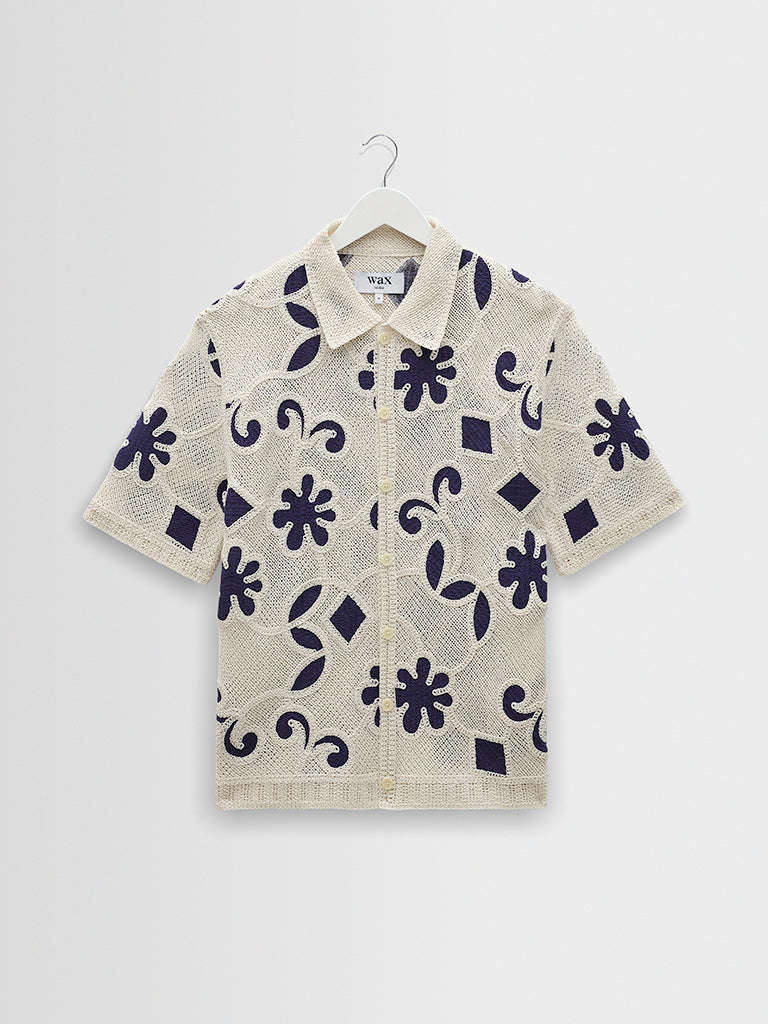 Porto- Ecru/Navy Doodle Crochet Knit Wax London Shirts