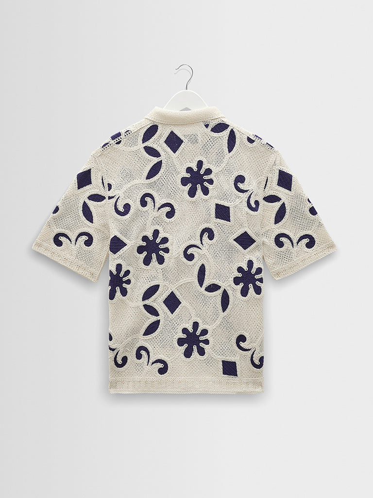 Porto- Ecru/Navy Doodle Crochet Knit Wax London Shirts